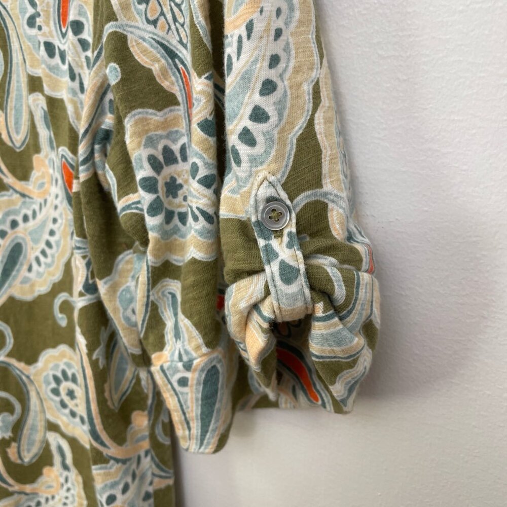 Chico's Short Sleeve Paisley Blouse Top Women's 3 (XL) Front Button Roll Tab - Picture 4 of 5